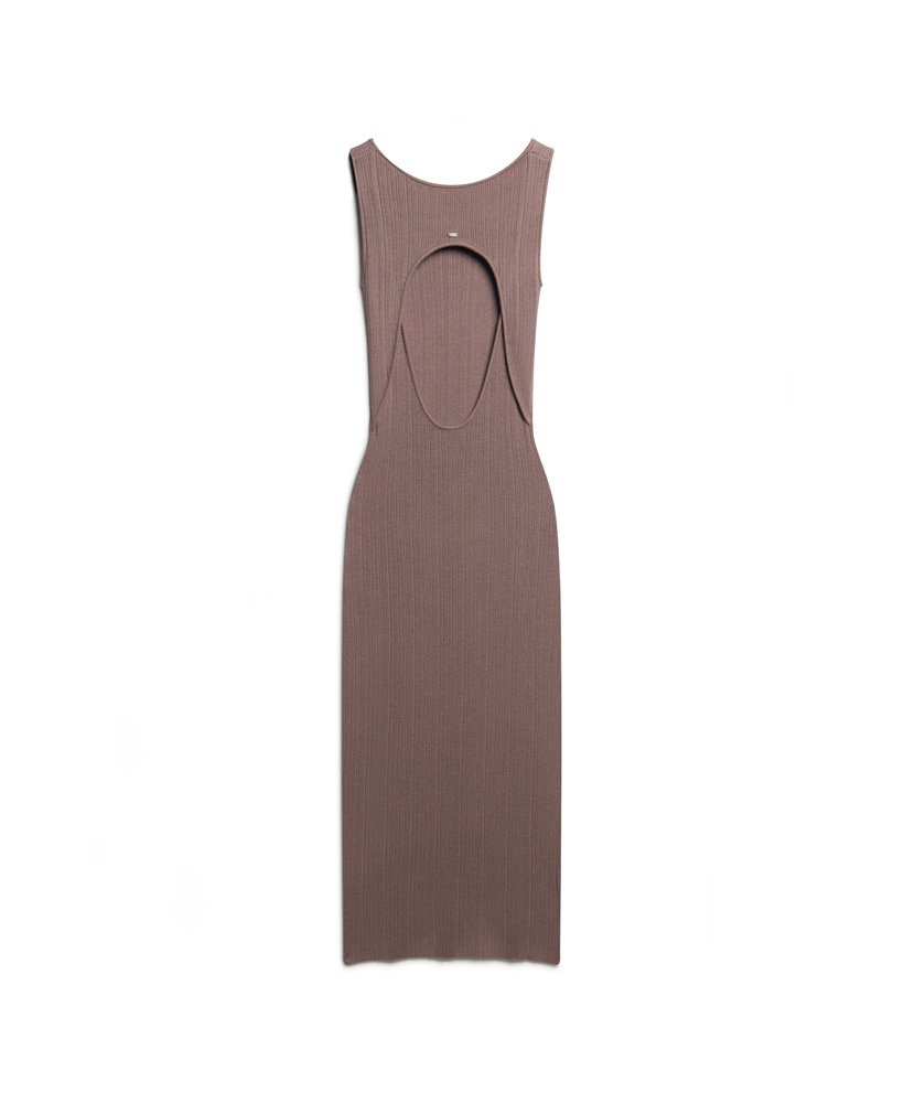 vestido midi de malha sem costas na cor marrom ferro