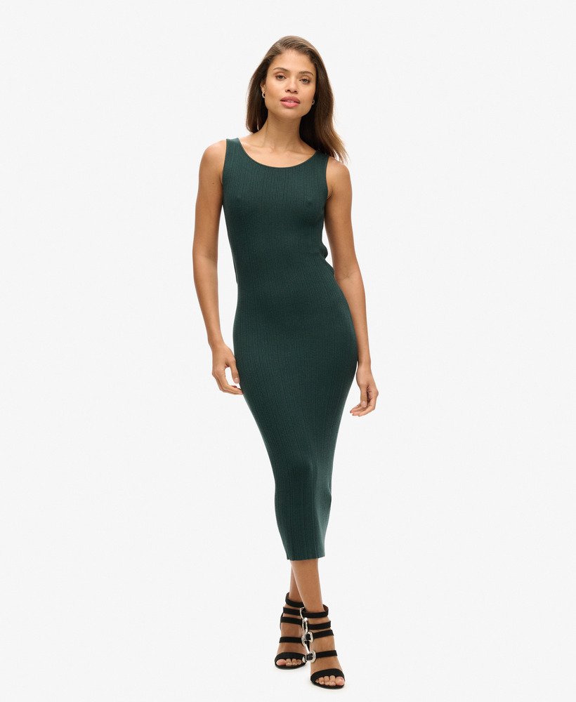 vestido midi de malha sem costas na cor verde águia