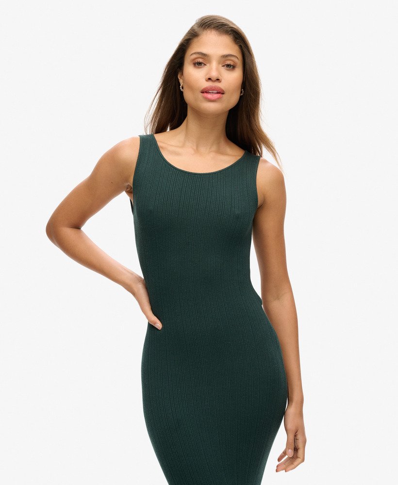 vestido midi de malha sem costas na cor verde águia
