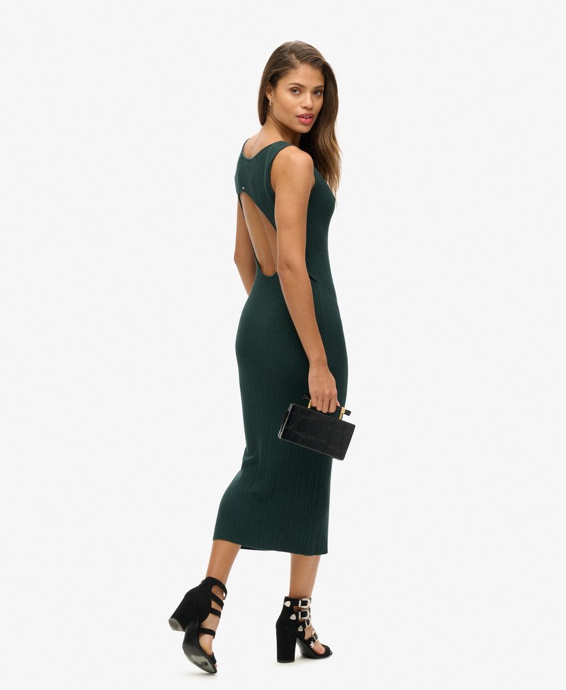 vestido midi de malha sem costas na cor verde águia