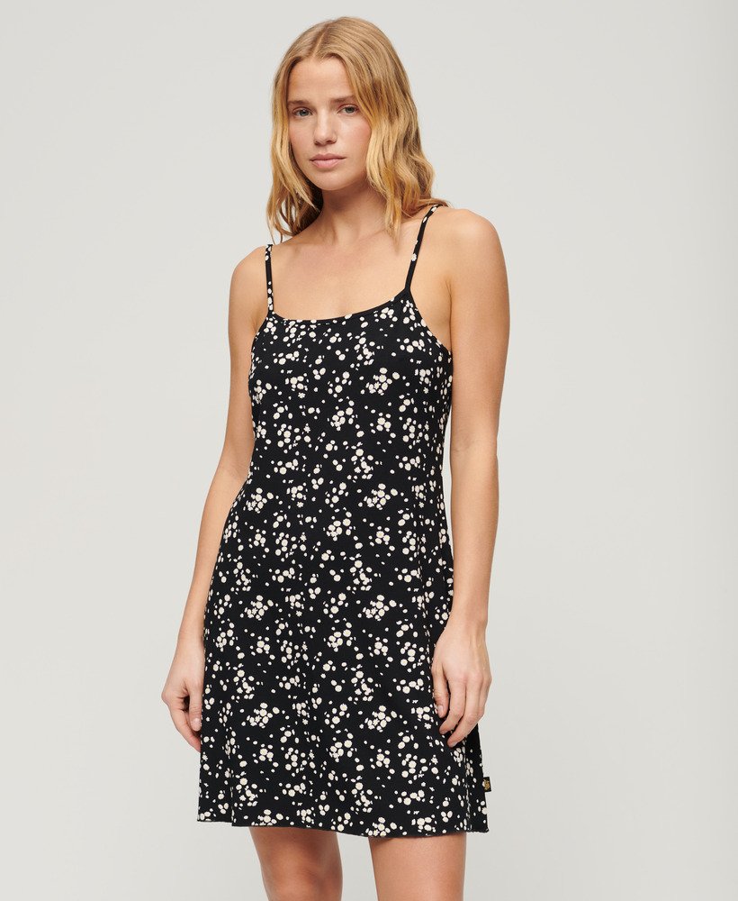 vestido curto de alças estampado em jersey com estampa de margaridas sasha