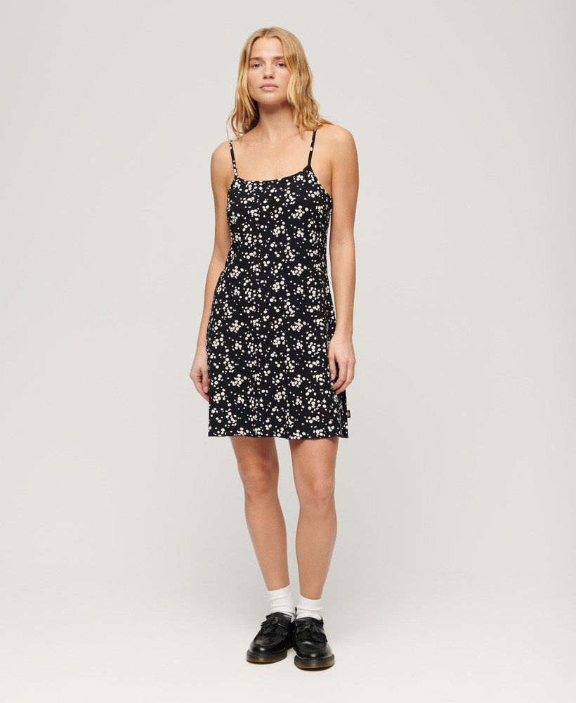 vestido curto de alças estampado em jersey com estampa de margaridas sasha