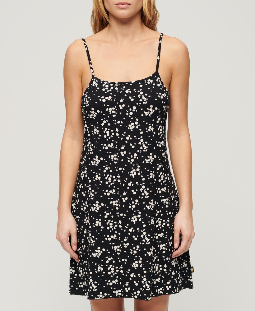 vestido curto de alças estampado em jersey com estampa de margaridas sasha