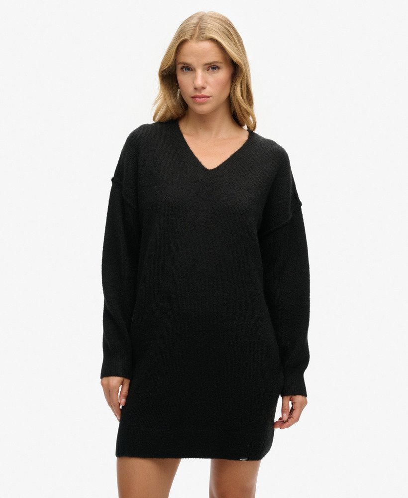 vestido de malha com decote em v na cor preta