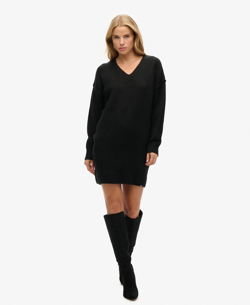 vestido de malha com decote em v na cor preta