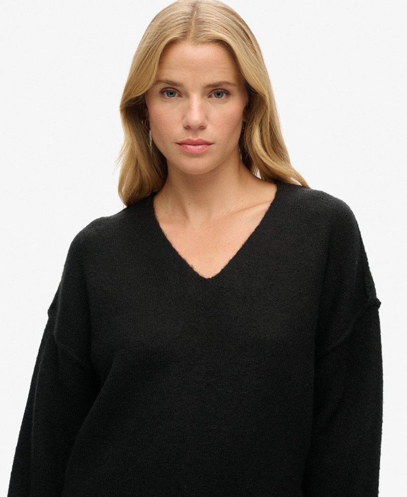 vestido de malha com decote em v na cor preta