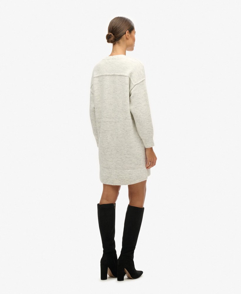 vestido de malha com decote em v na cor cinza mesclado glaciar