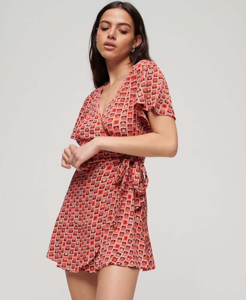 vestido envelope curto vintage em orla geo pink