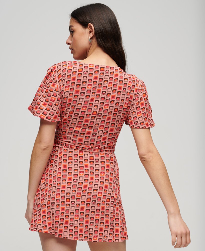 vestido envelope curto vintage em orla geo pink