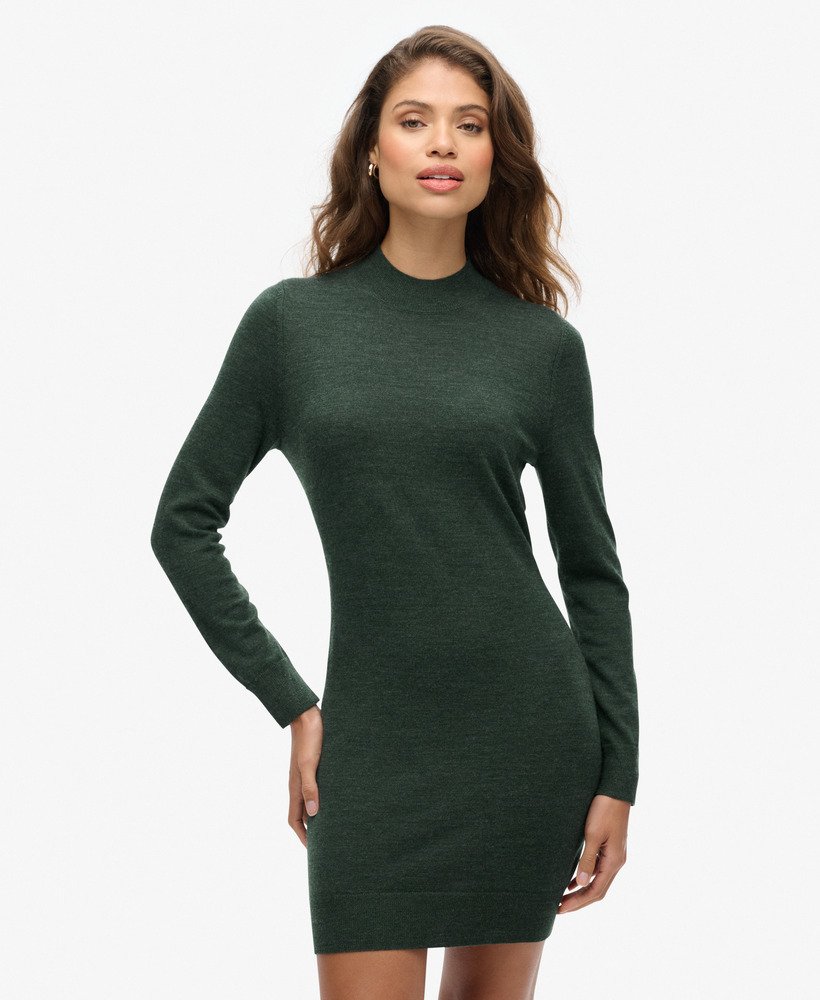 vestido de malha de manga comprida em lã merino na cor mescla urbana chique.