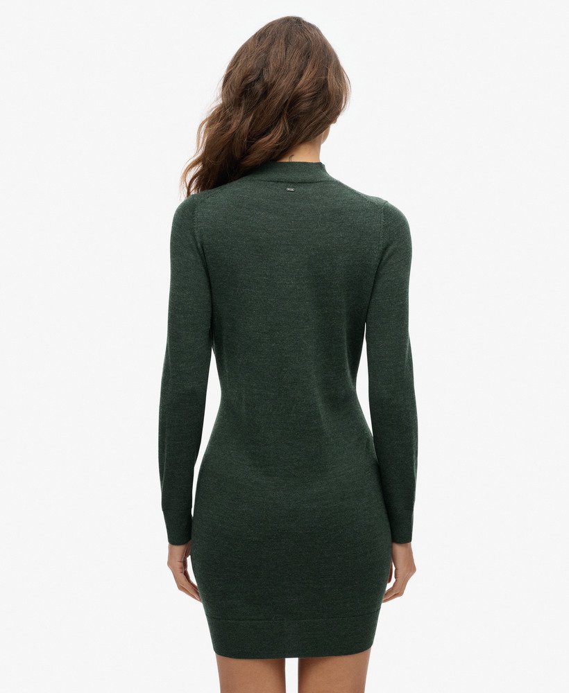 vestido de malha de manga comprida em lã merino na cor mescla urbana chique.