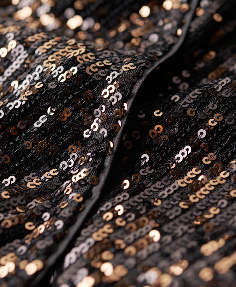 vestido longo envelope com lantejoulas em cobrepreto