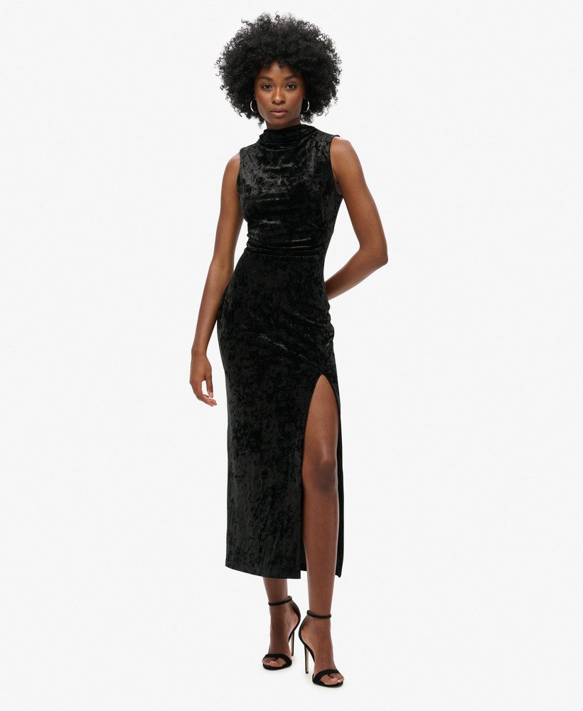 vestido longo de veludo preto