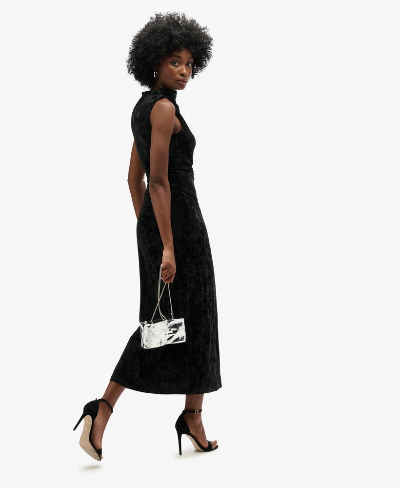 vestido longo de veludo preto