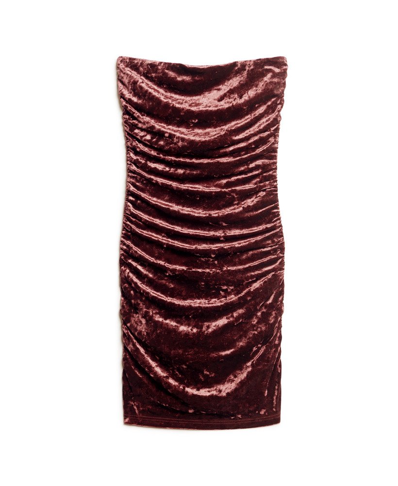 vestido curto bandeau de veludo na cor bordô.