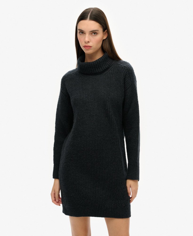 vestido suéter de gola alta em tricô na cor azul marinho eclipse