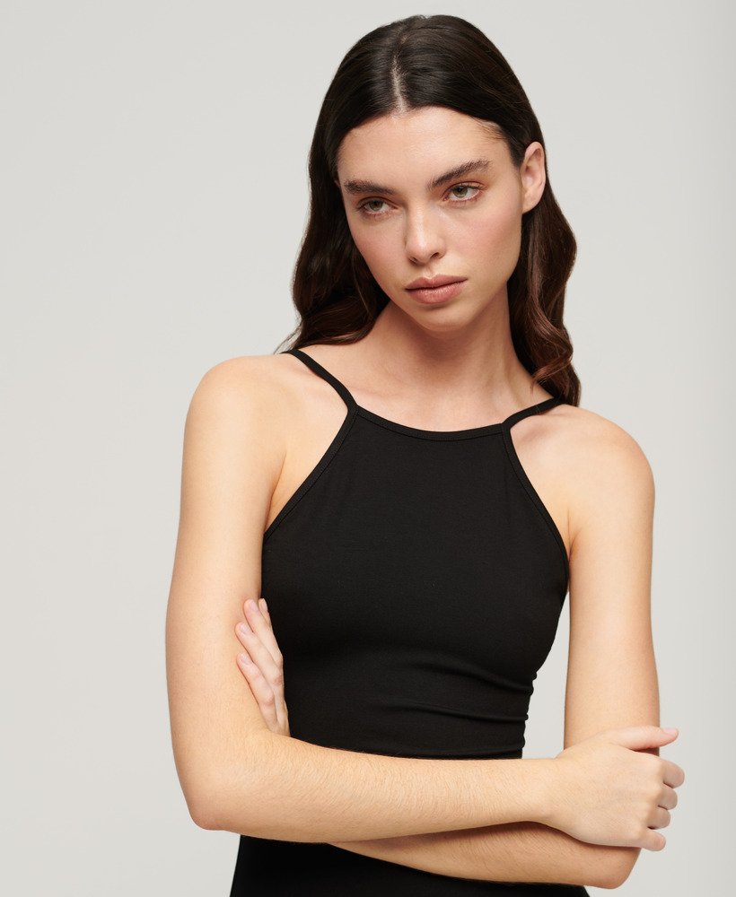 vestido midi de malha com detalhes em renda nas costas na cor preta.