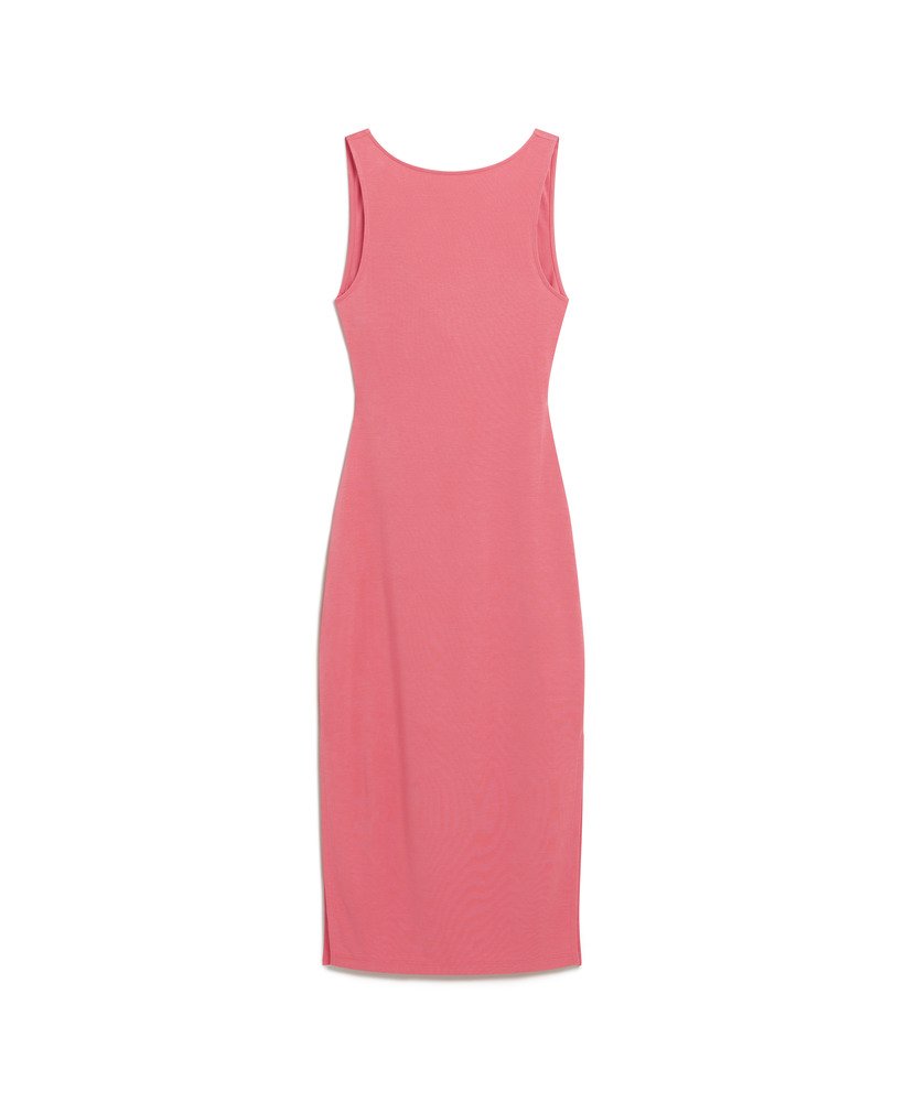 vestido midi em jersey com detalhe torcido nas costas na cor rosa deserto.