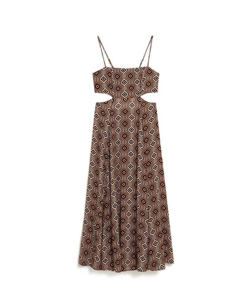 vestido longo com costas transparentes e estampa harriot brown.