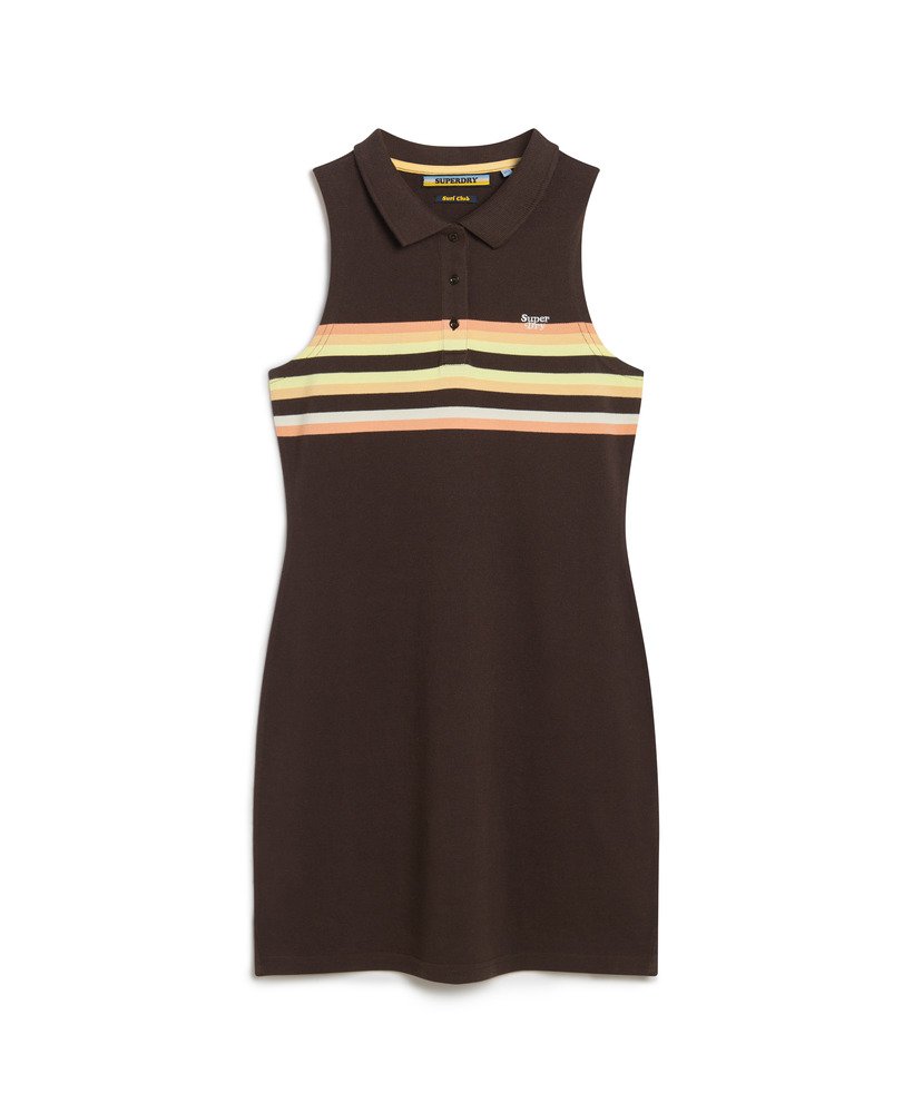 vestido mini polo em malha marrom escuro