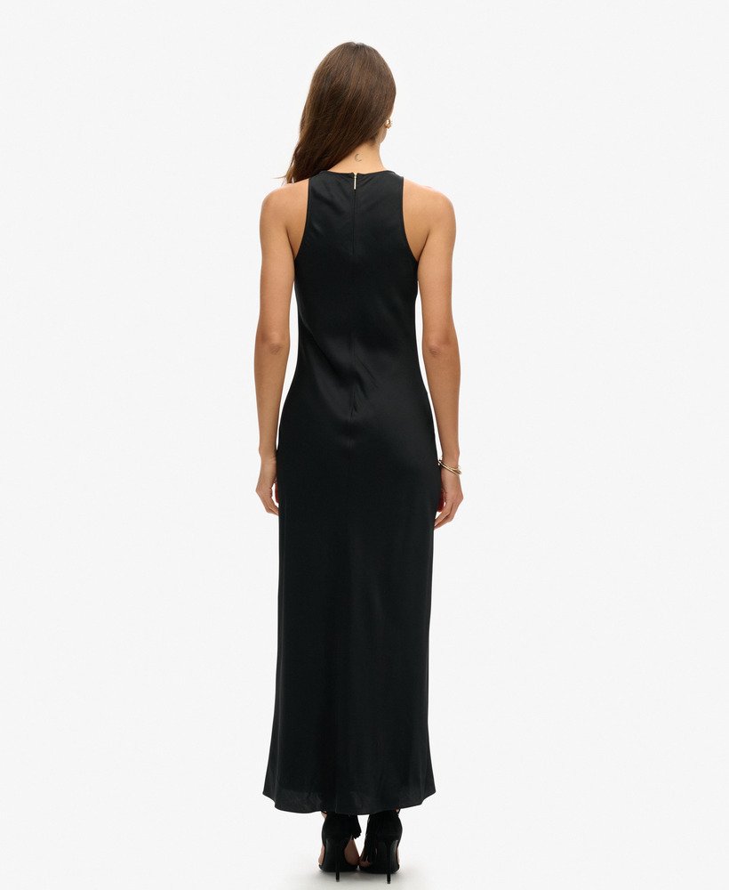 vestido midi racer de cetim preto