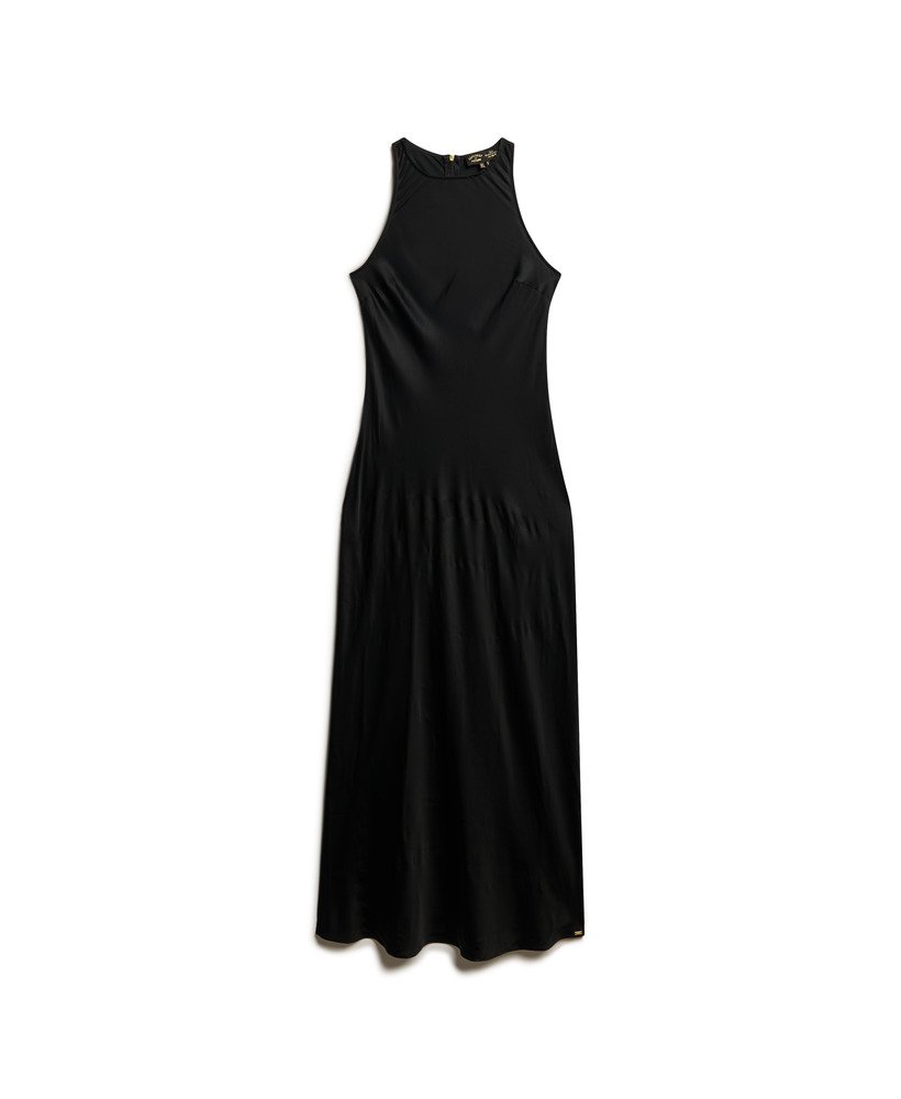 vestido midi racer de cetim preto