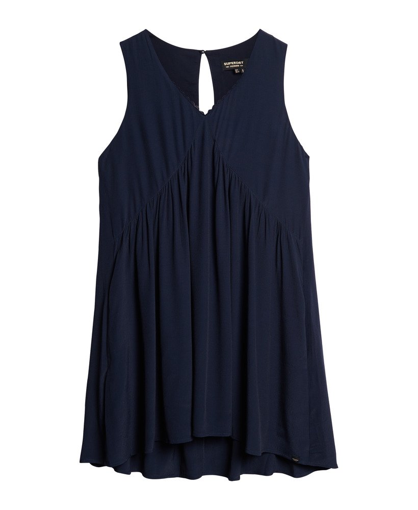 vestido volumoso sem mangas na cor azul-marinho eclipse