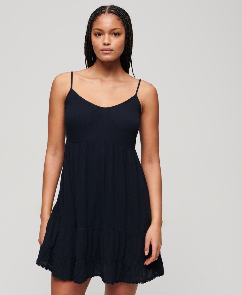 vestido curto de praia estilo camisola na cor azul-marinho eclipse.
