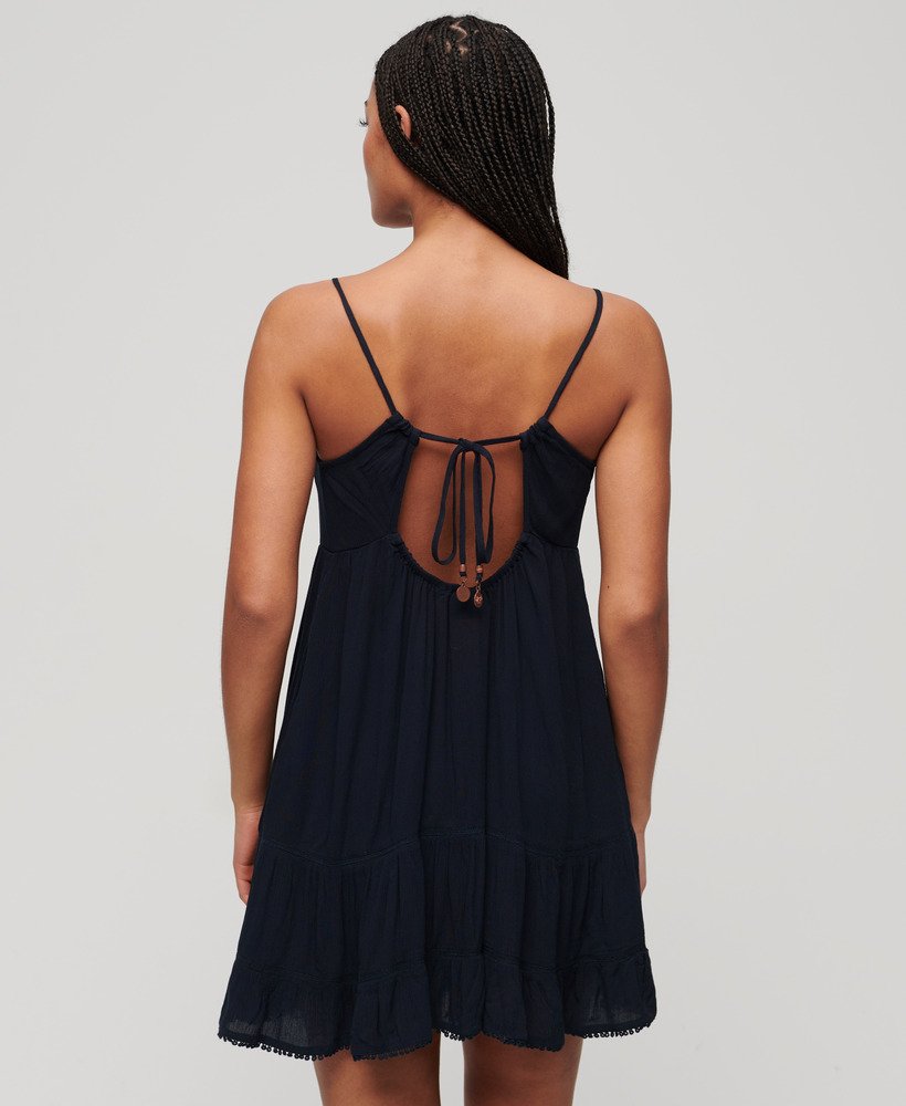vestido curto de praia estilo camisola na cor azul-marinho eclipse.
