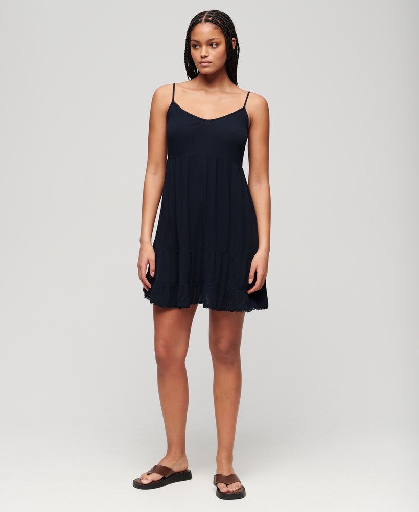 vestido curto de praia estilo camisola na cor azul-marinho eclipse.