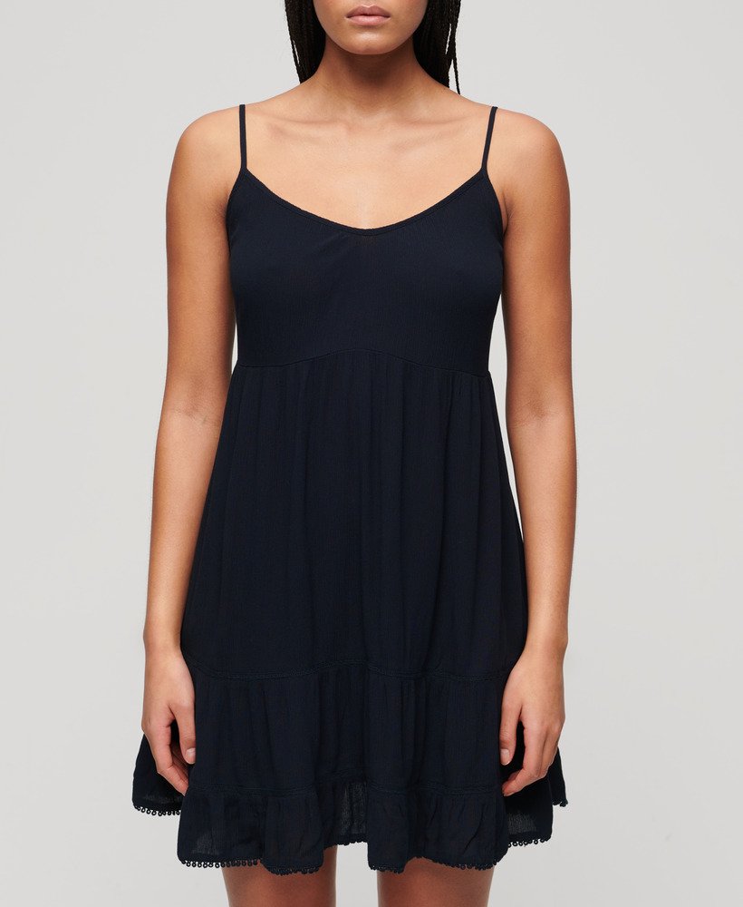 vestido curto de praia estilo camisola na cor azul-marinho eclipse.