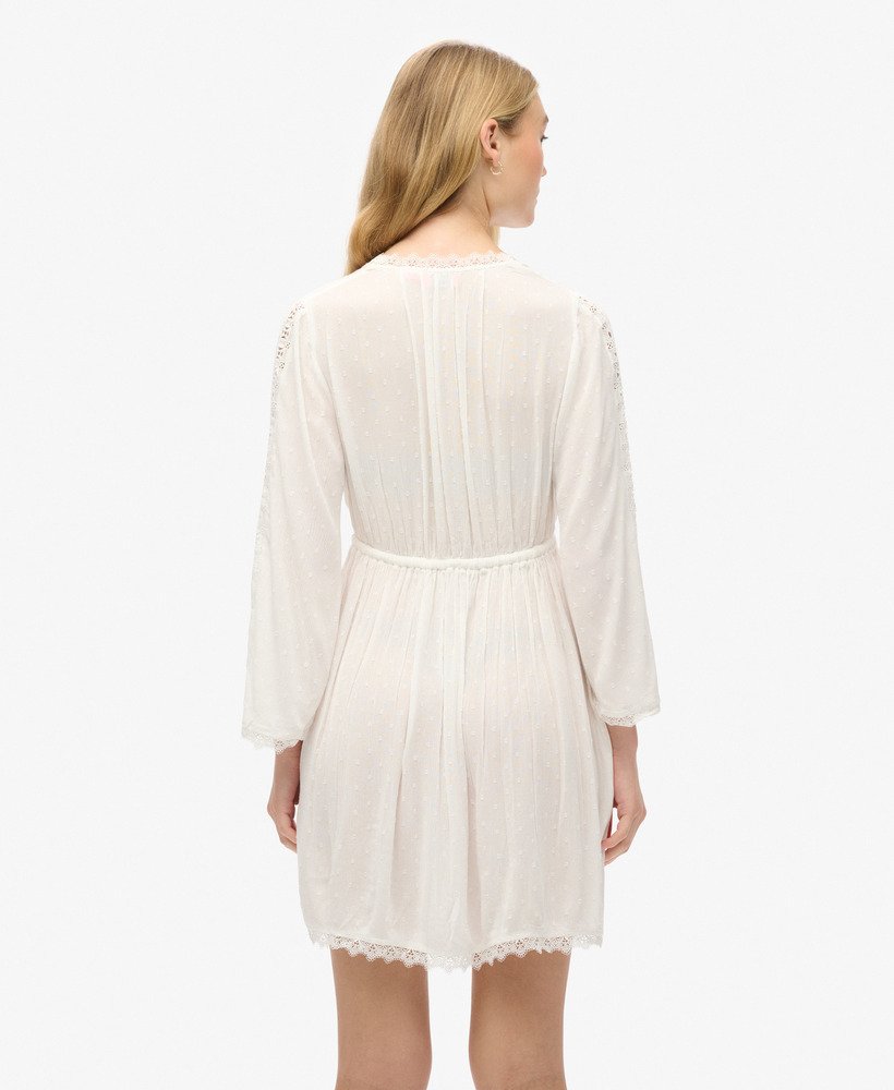 vestido curto ibiza com decote em v na cor off white