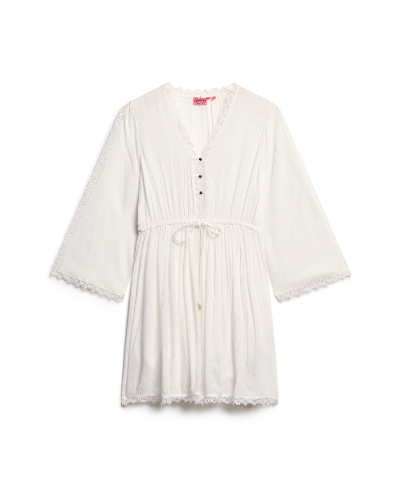 vestido curto ibiza com decote em v na cor off white