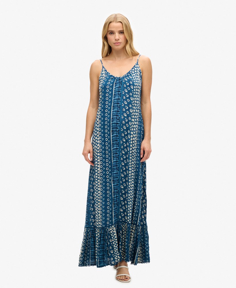 vestido longo de praia estilo camisola na cor azul shirbori