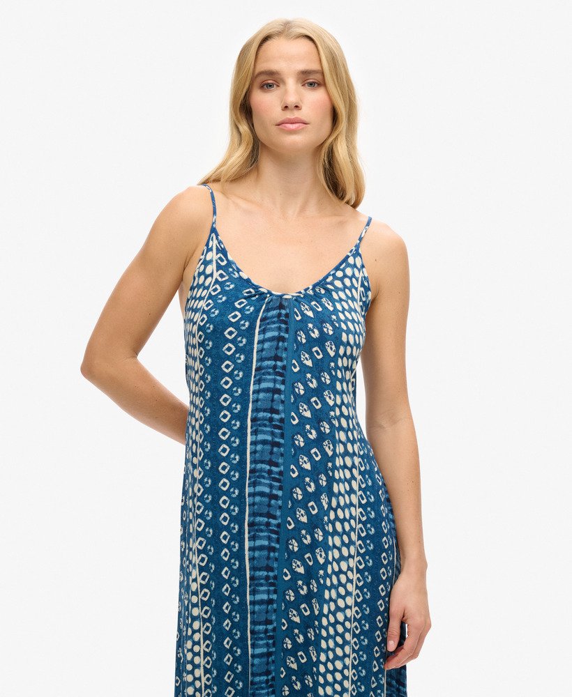 vestido longo de praia estilo camisola na cor azul shirbori