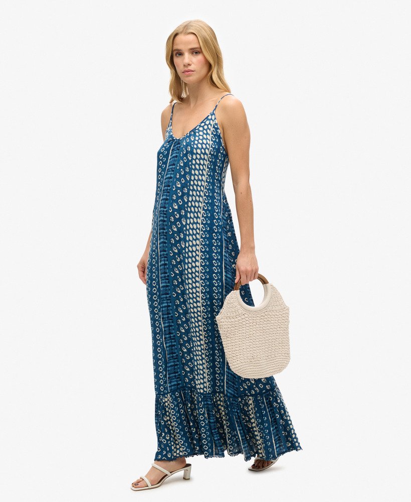 vestido longo de praia estilo camisola na cor azul shirbori
