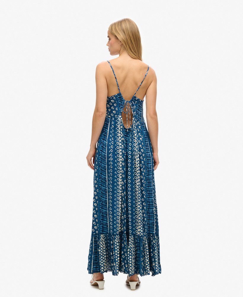 vestido longo de praia estilo camisola na cor azul shirbori