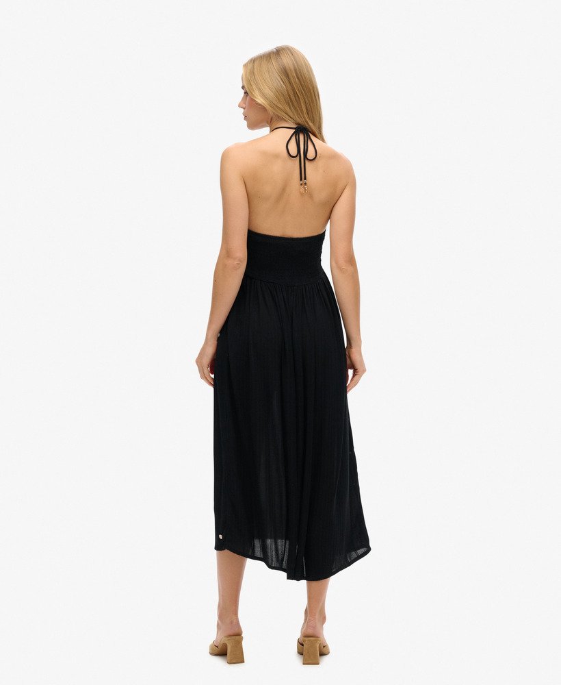 vestido midi com recortes na cor preta.