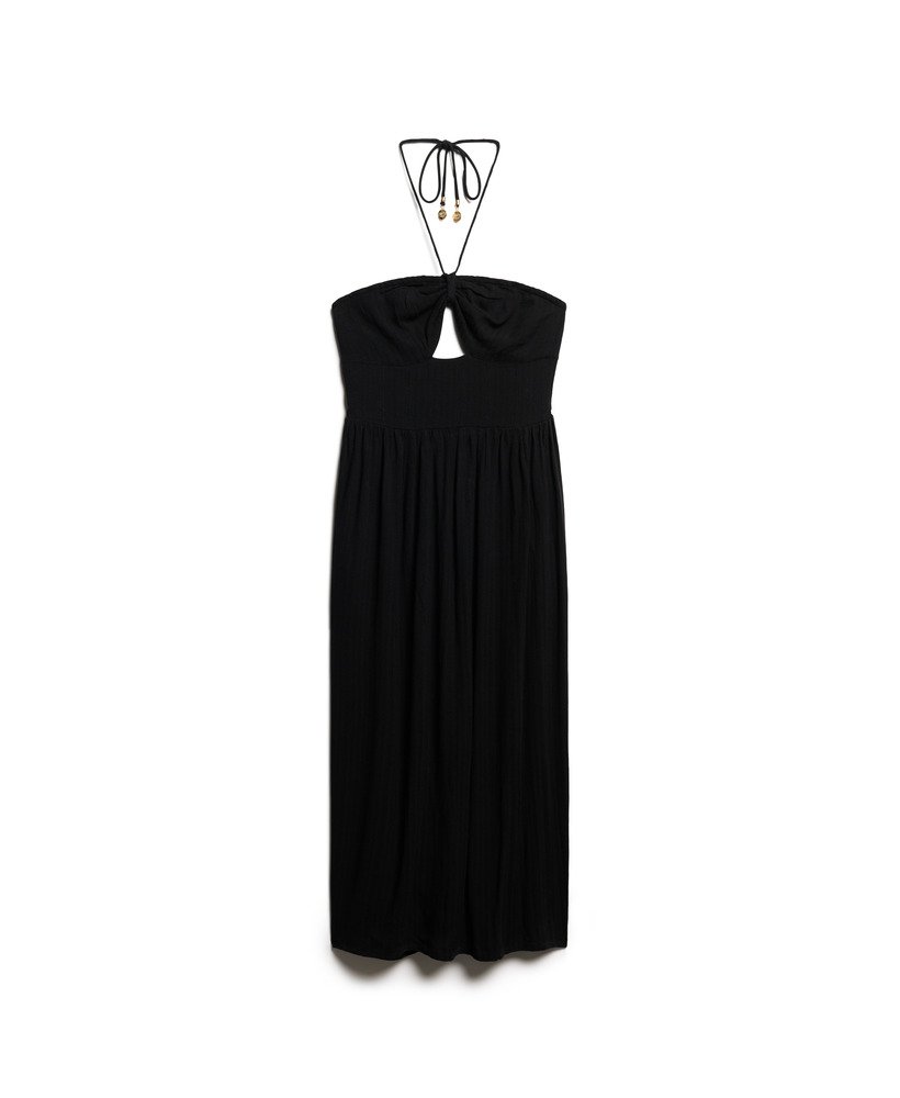 vestido midi com recortes na cor preta.