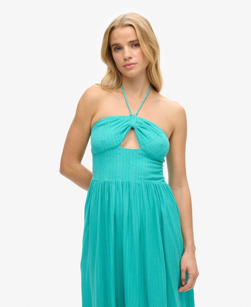 vestido midi com recortes em verde tropical