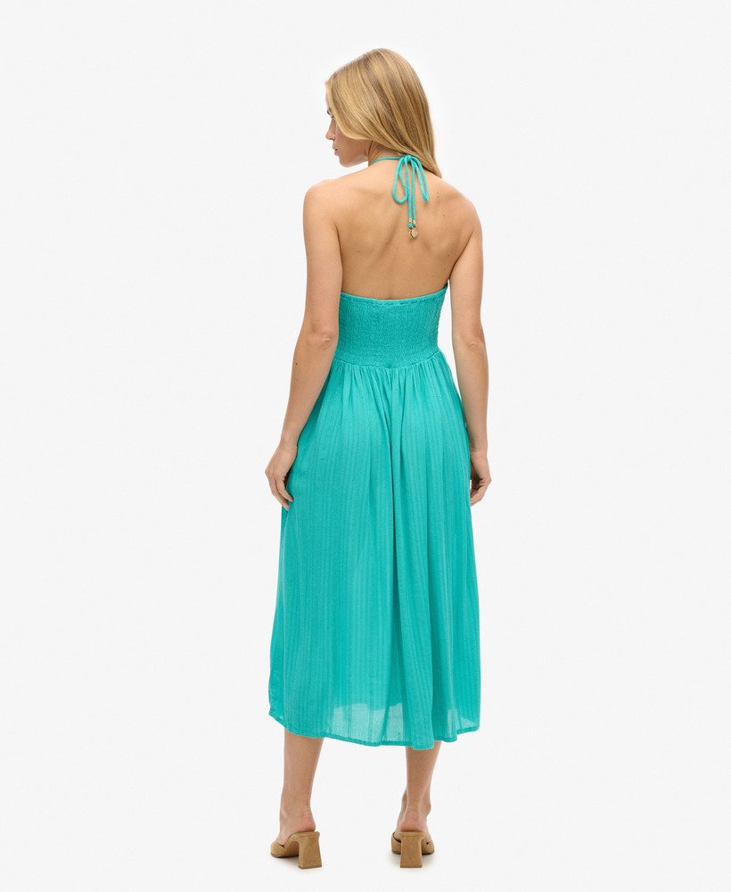 vestido midi com recortes em verde tropical