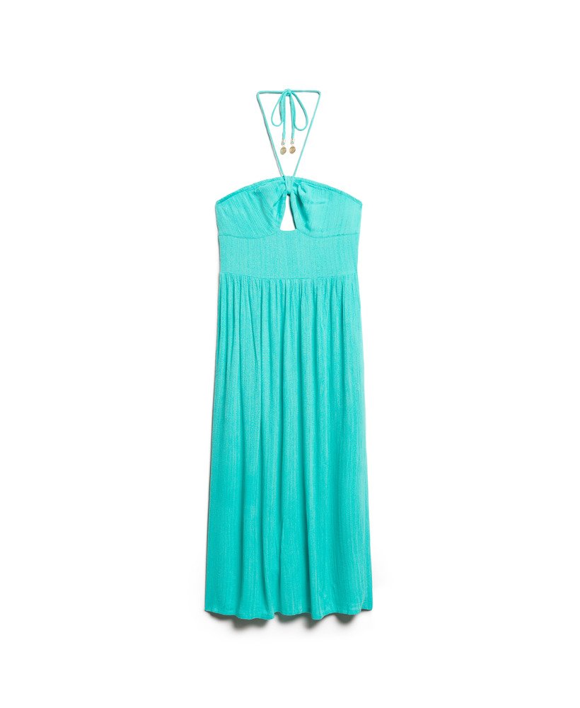 vestido midi com recortes em verde tropical