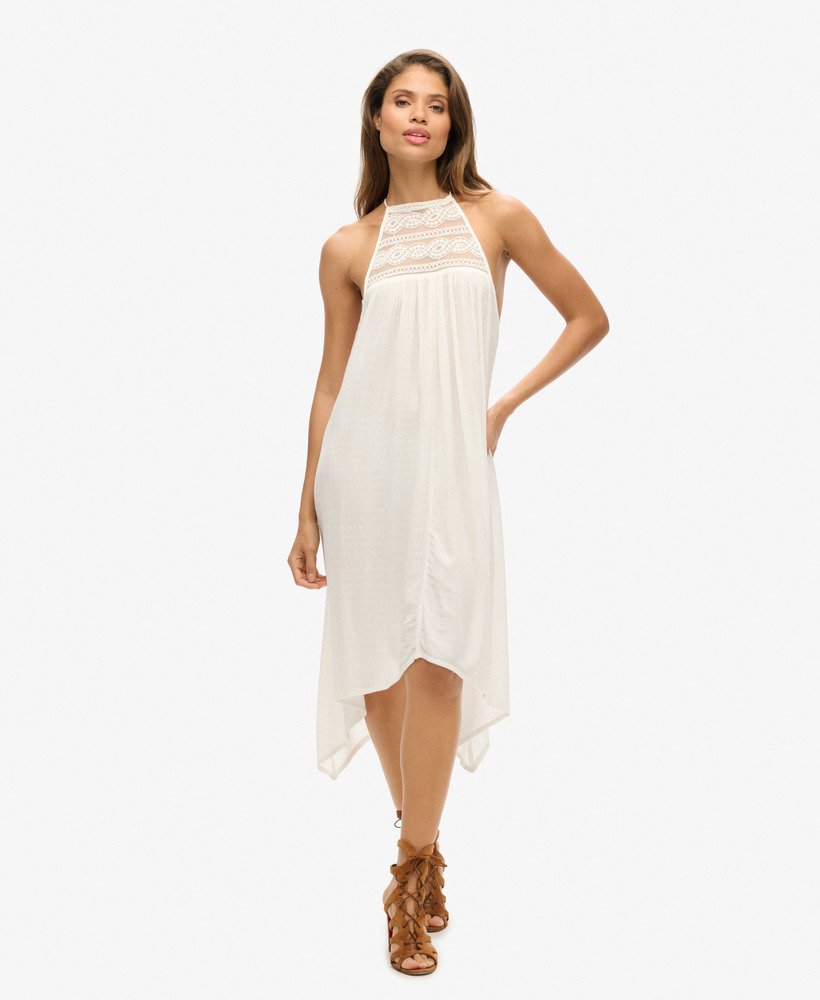 vestido midi ibiza com decote halter na cor branco off-white.