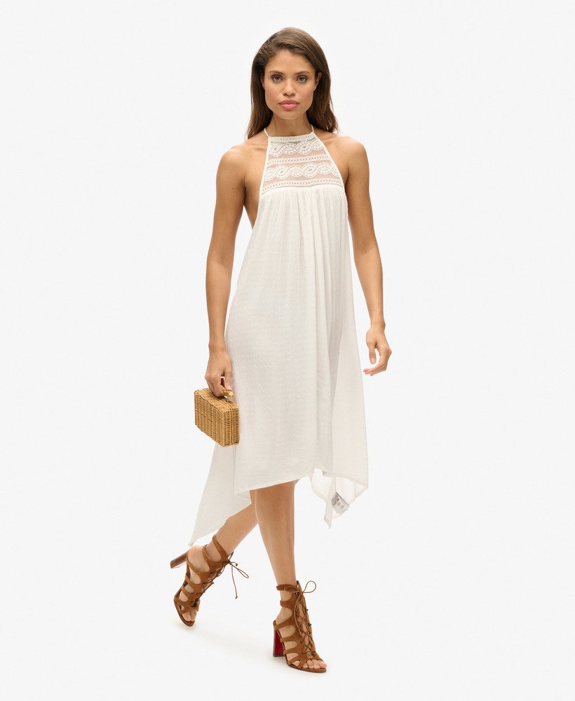vestido midi ibiza com decote halter na cor branco off-white.