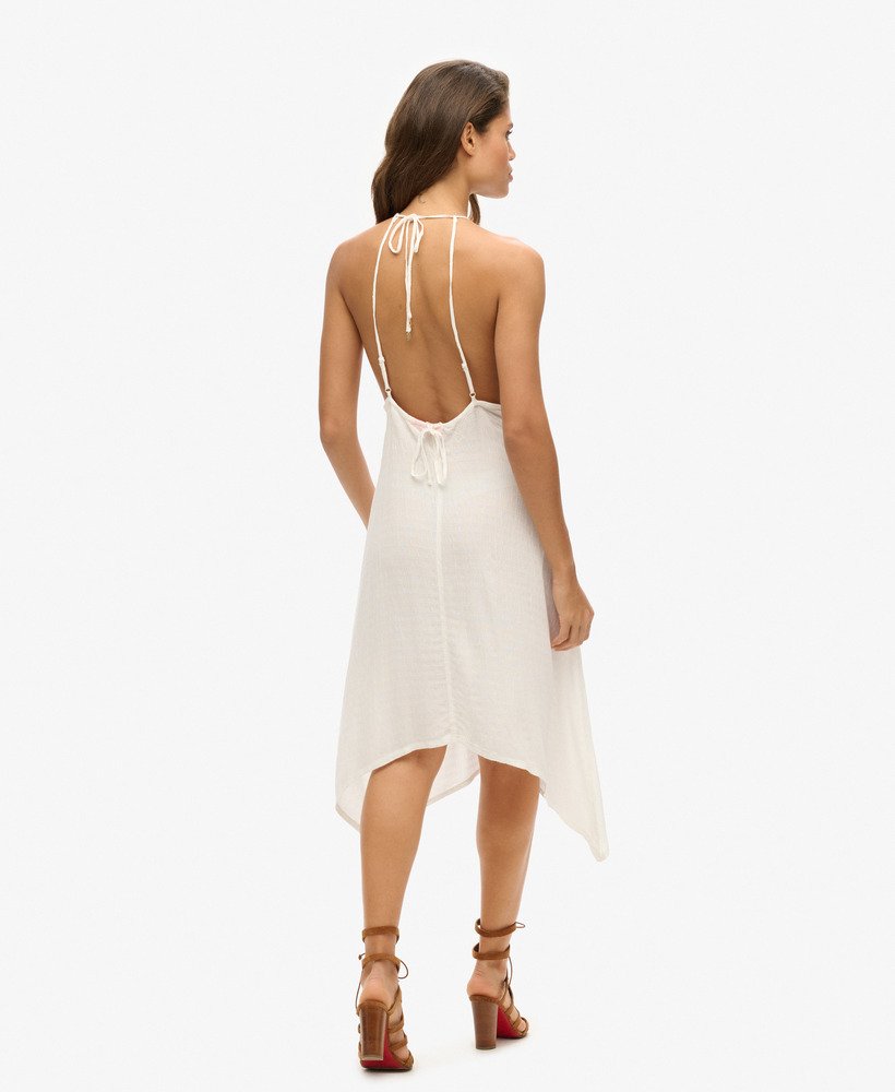 vestido midi ibiza com decote halter na cor branco off-white.