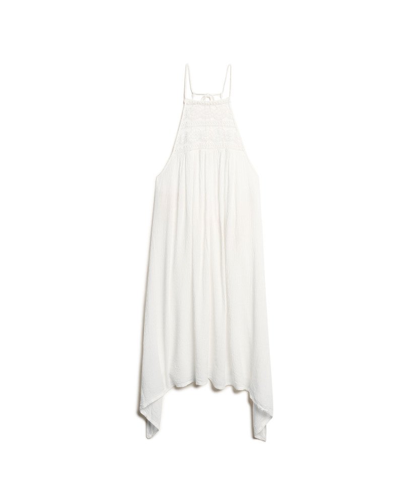 vestido midi ibiza com decote halter na cor branco off-white.