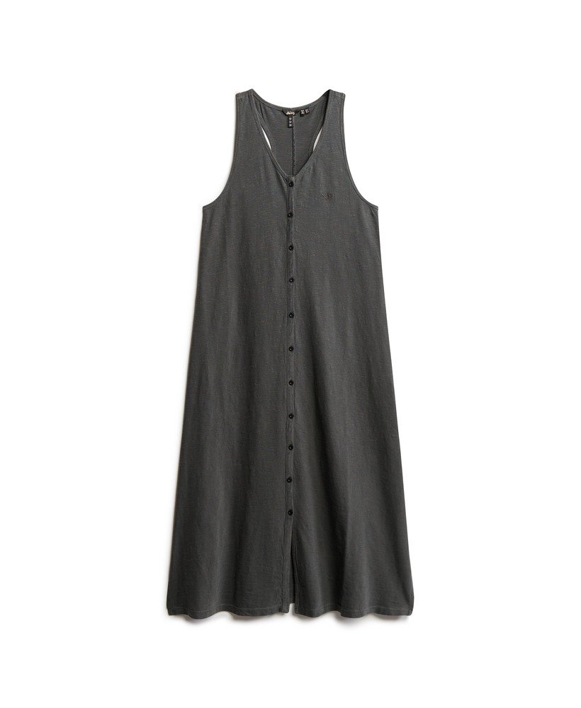 vestido midi de malha jersey estilo colete para praia na cor preta.