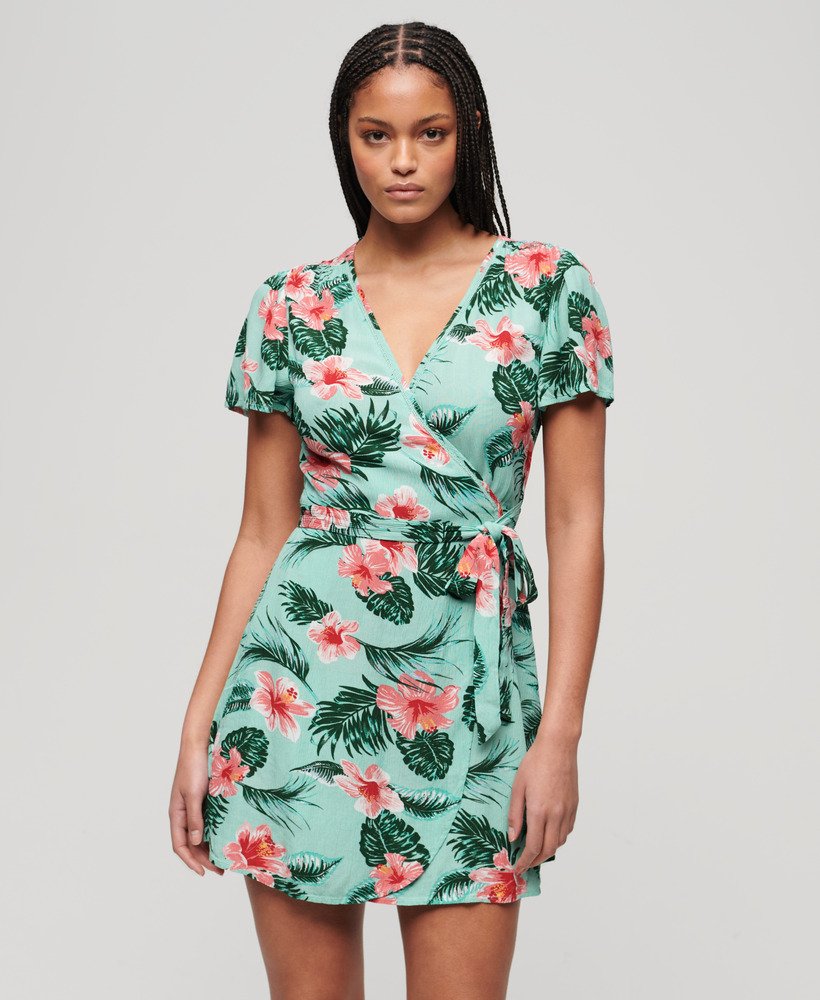 vestido curto envelope estampado em luna rose mint