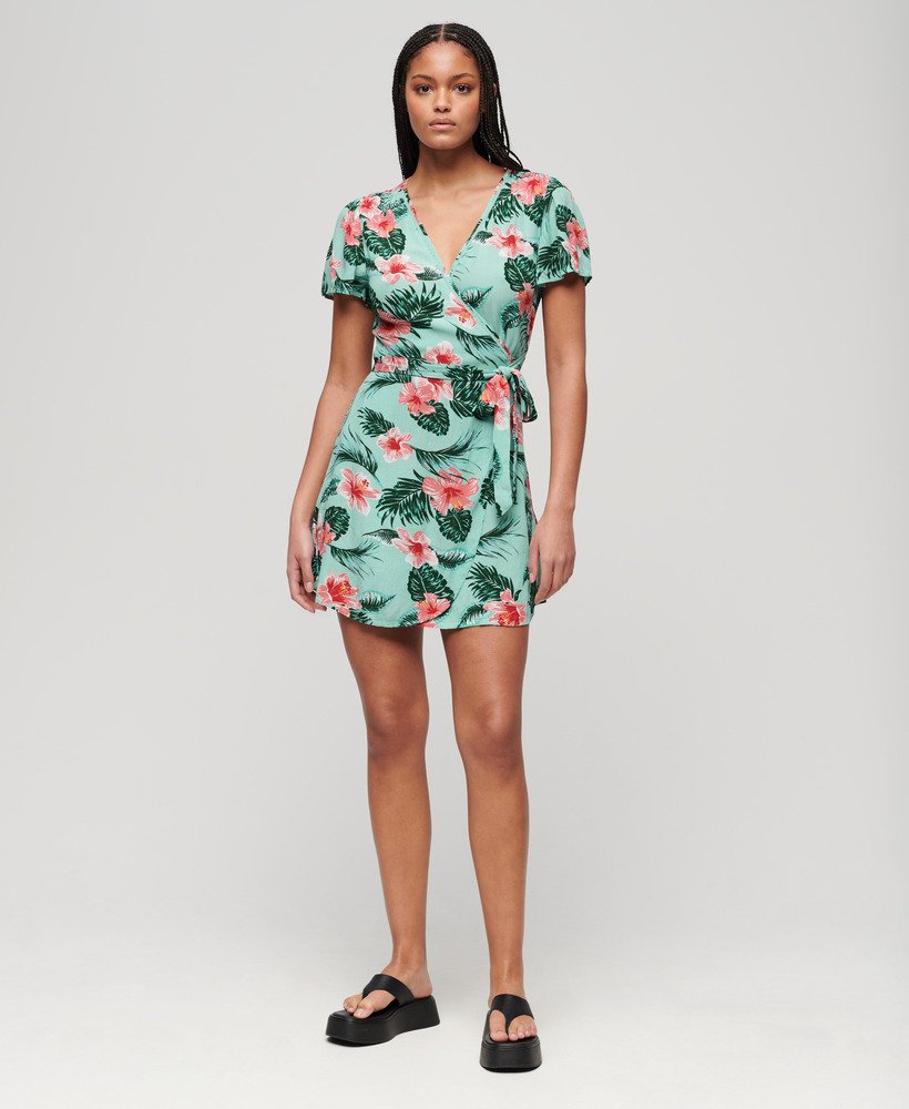 vestido curto envelope estampado em luna rose mint