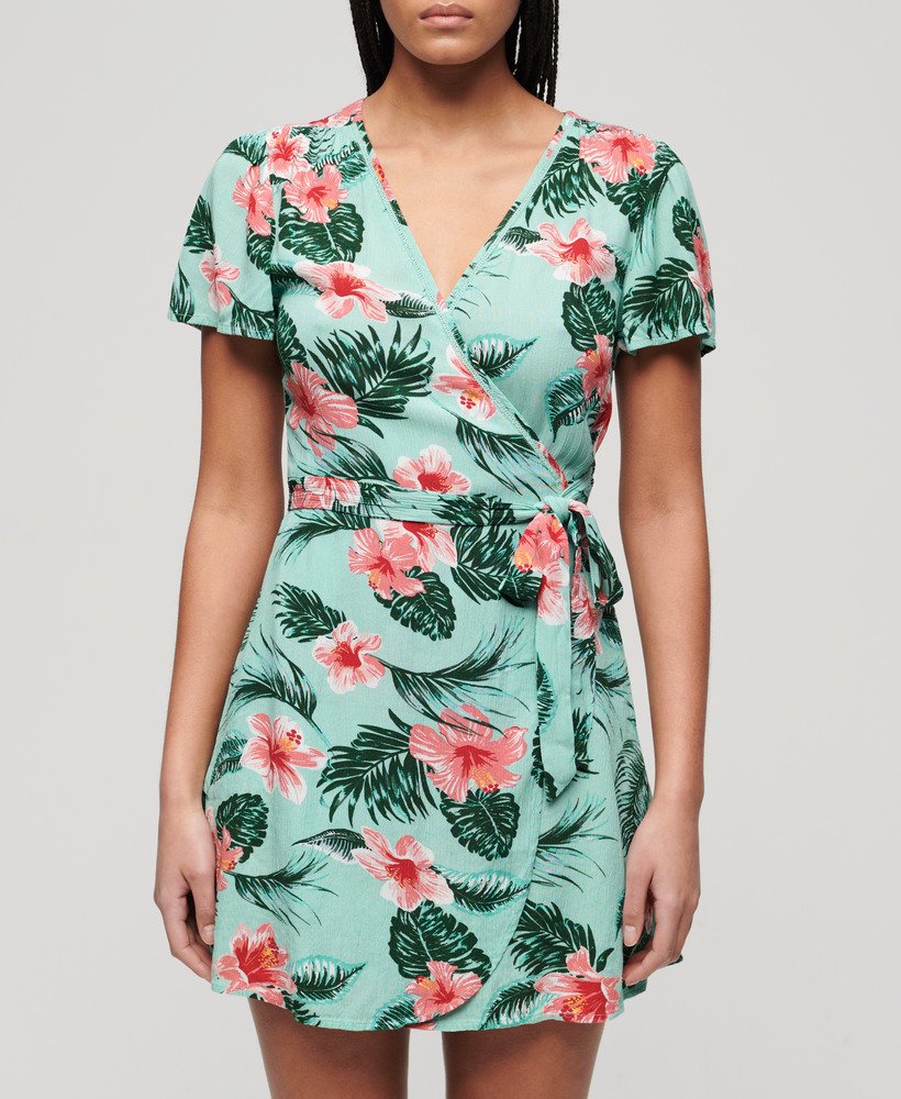 vestido curto envelope estampado em luna rose mint